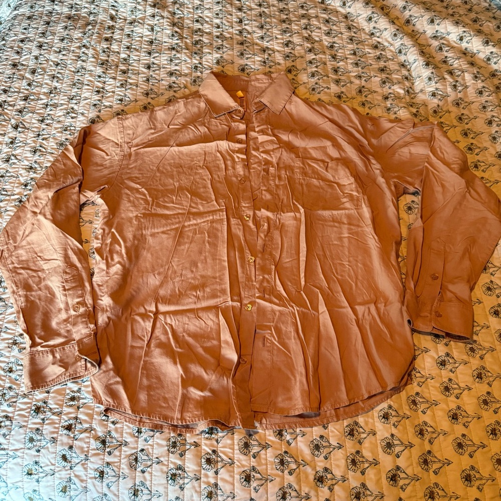 SKIMS Swim Cover Up Tan Button-Up Shirt